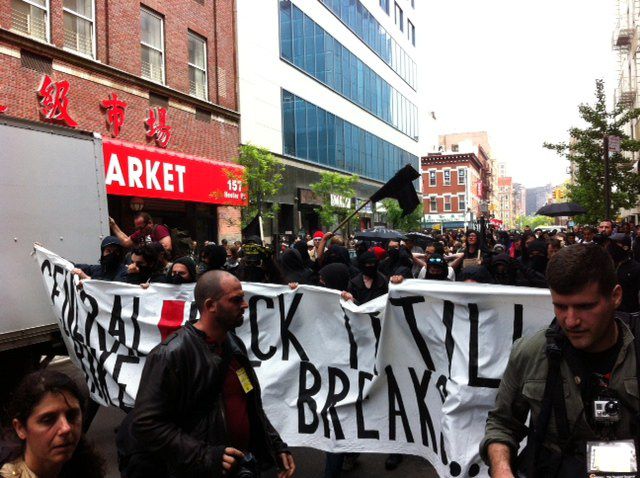 Black Bloc Wildcat march up Broadway this afternoon.